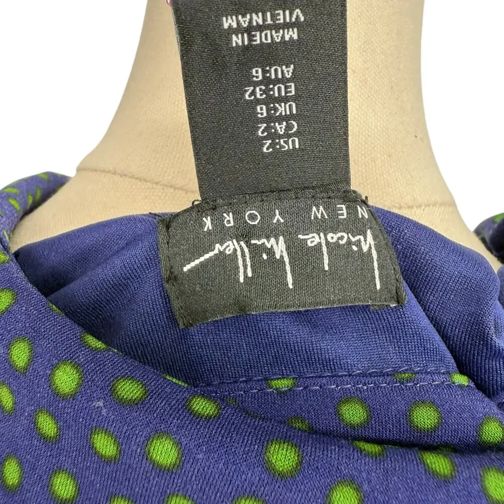 Vintage Y2K Nicole Miller New York Purple Polka Dot Shirt Dress, Size 2